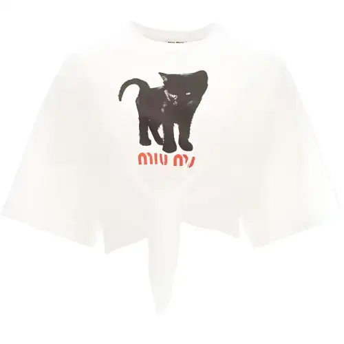 MIU MIU Crop Tops Women's White Crew Neck Moderate