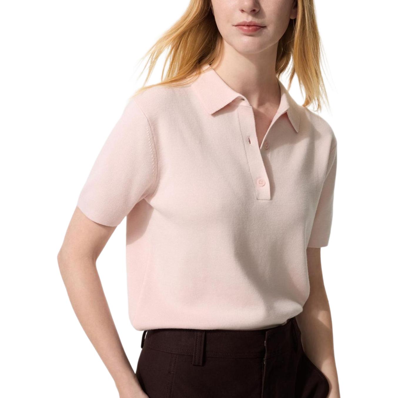 Женская футболка-поло UNIQLO SS26 Knit (бежевая)