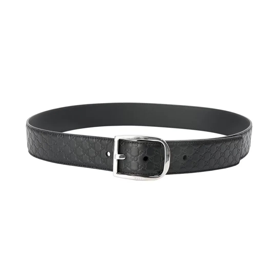 GUCCI Minimalist Style Leather Belts Men's Black Width 4cm