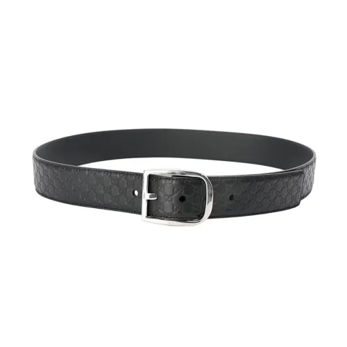 GUCCI Minimalist Style Leather Belts Men's Black Width 4cm