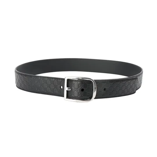 GUCCI Minimalist Style Leather Belts Men's Black Width 4cm