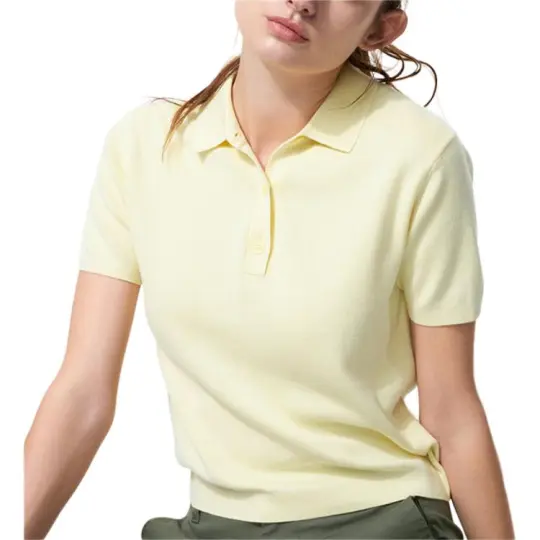 UNIQLO SS26 удобная трикотажная однотонная рубашка-поло с короткими рукавами в рубчик для женщин