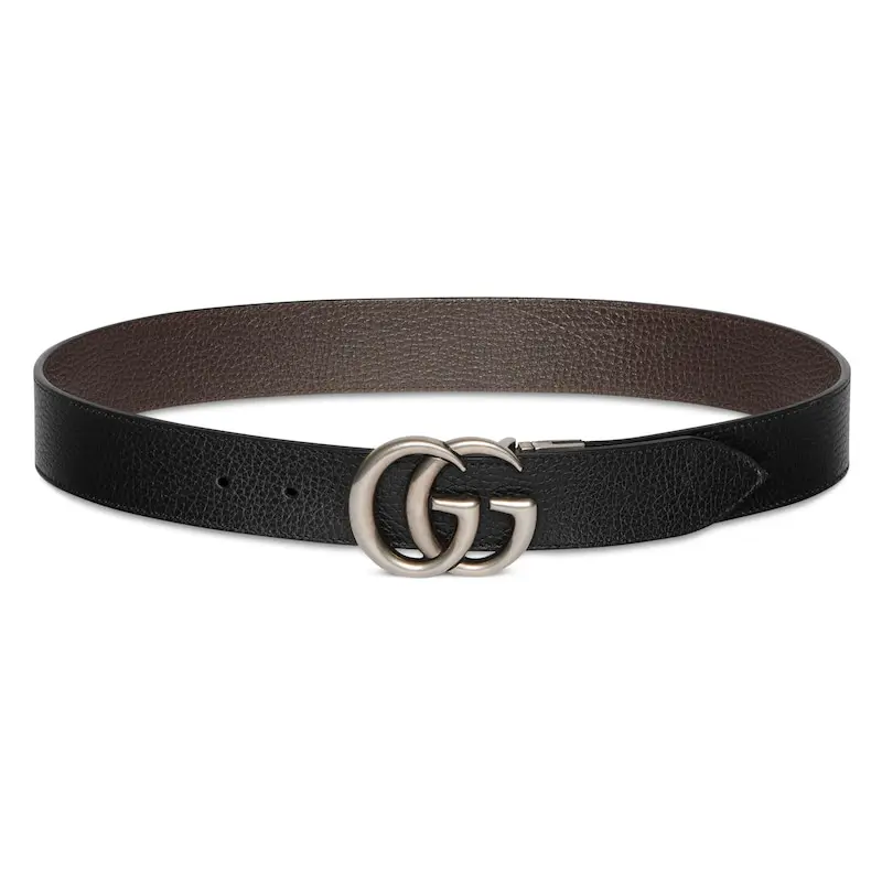 GUCCI Gucci GG Marmont Double G logo style buckle Metal cow leather belt Unisex couple style Width 3.7cm