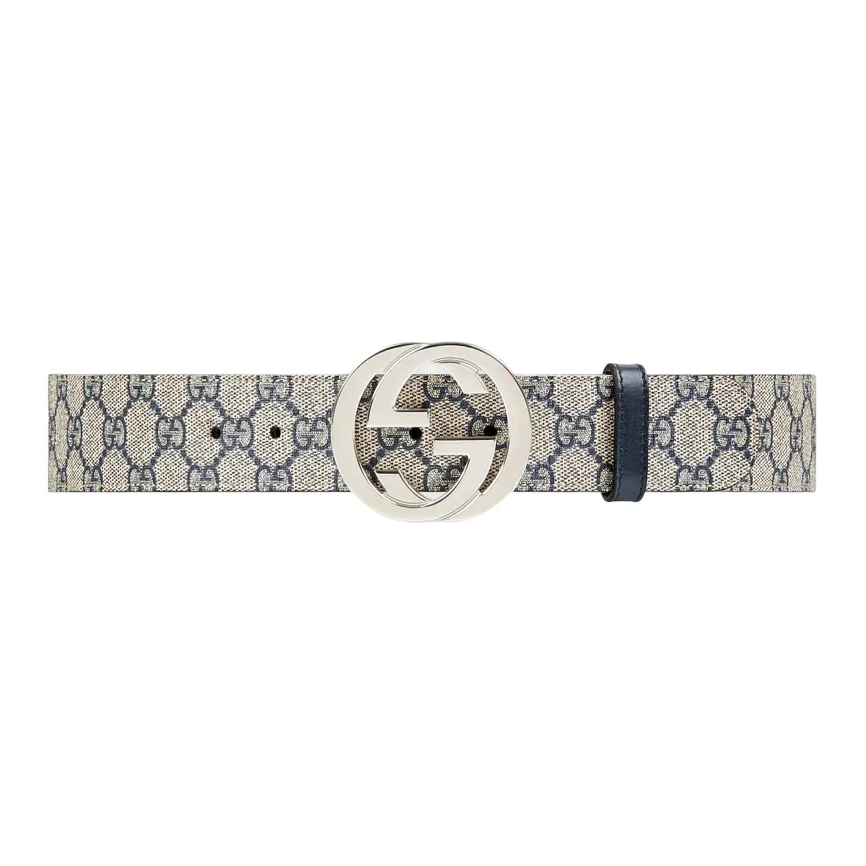 Мужской ремень Gucci Interlocking G (бежево-синий)