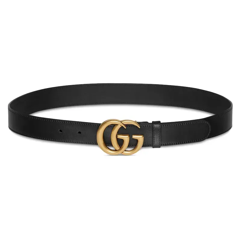 GUCCI Double G Wide Leather Belt Antique Brass Buckle 1.5 Width