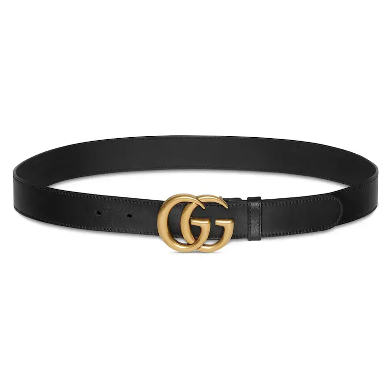 GUCCI Double G Wide Leather Belt Antique Brass Buckle 1.5 Width