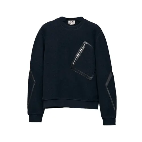 HERMES Sweatshirts Men's Navy Blue Crew Neck Moderate