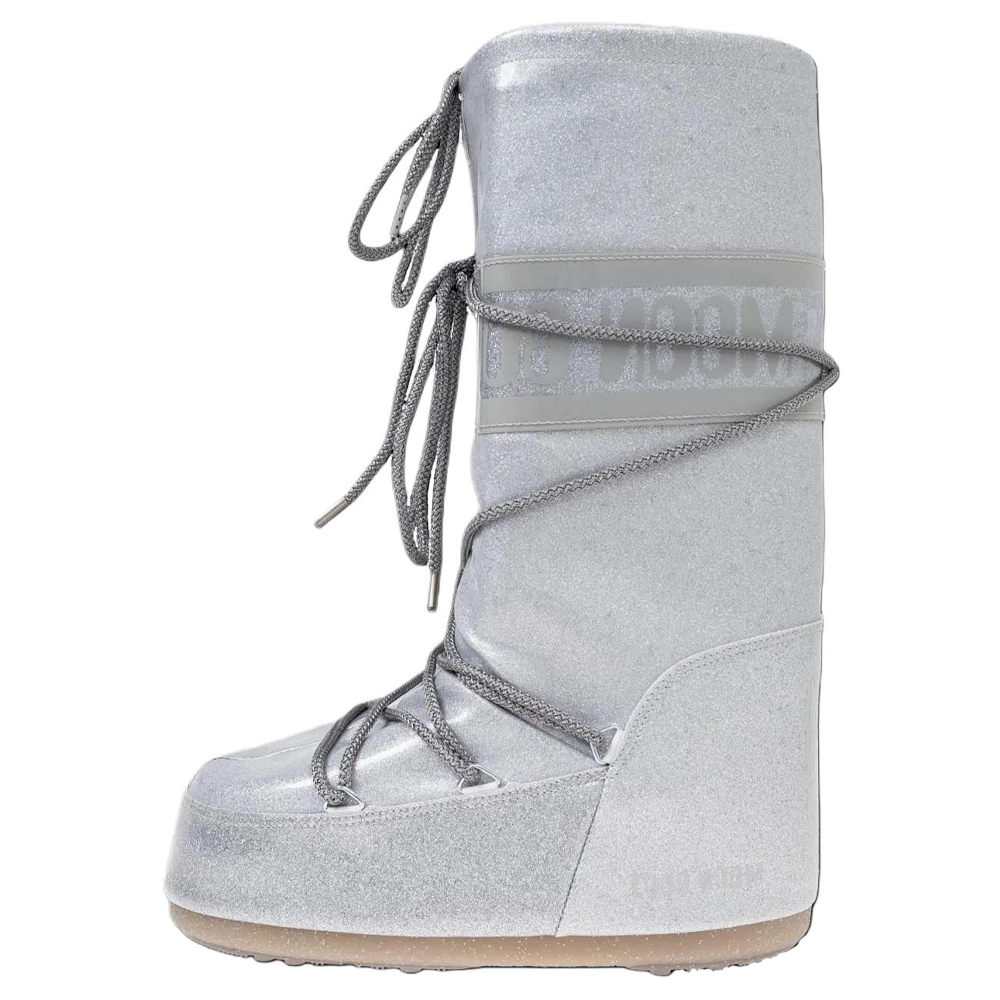 Женские сапоги Moon Boot ICON GLITTER (серебристые)