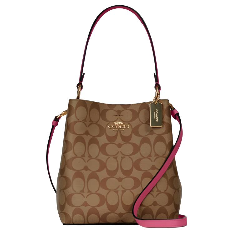 COACH Town Coated Canvas Artificial Leather With Leather Bucket Bag, Portable Crossbody Bag, Shoulder Bag Small Women's