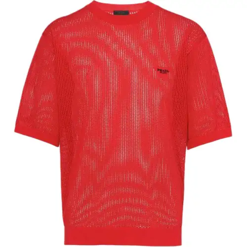 PRADA Sweaters Men's Red Crew Neck Thin