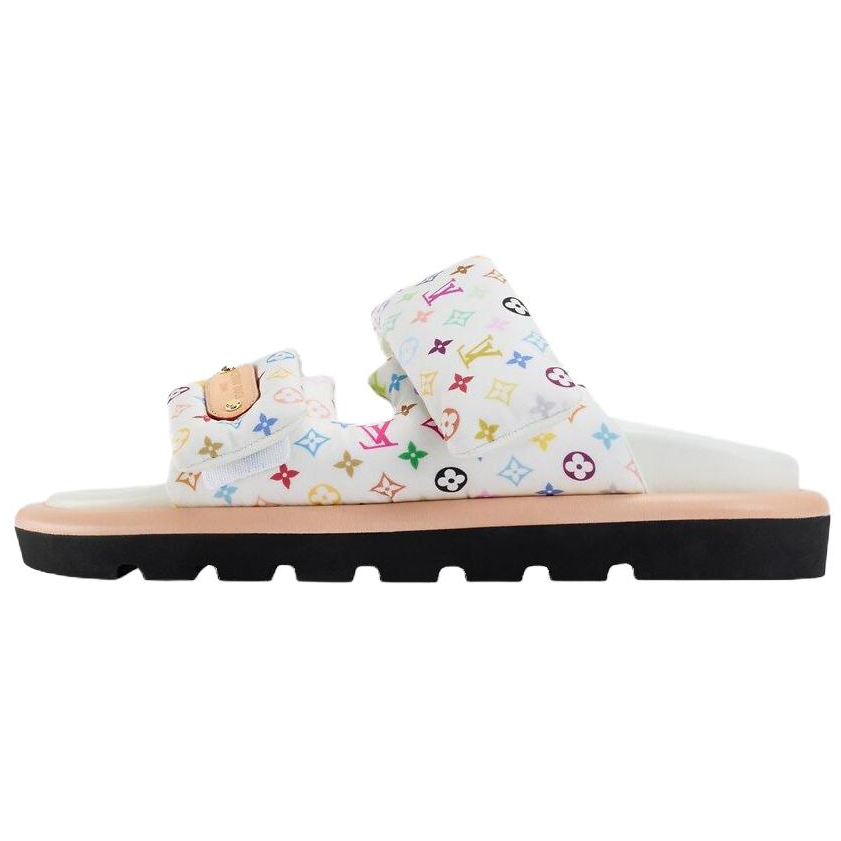 Женские шлепанцы Louis Vuitton x Takashi Murakami (белые)