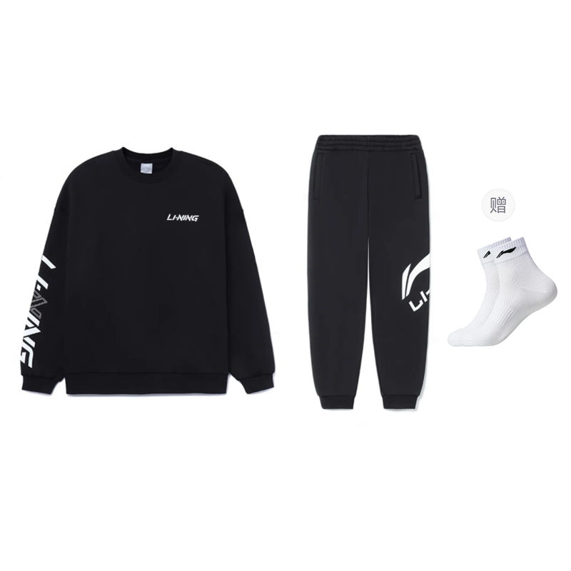 Li Ning Crew Neck Fleece Lined Thermal Long Sleeved Casual Sportswear Men’s Black