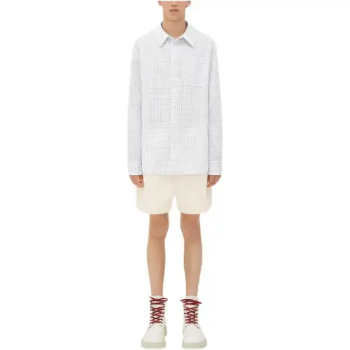 Bottega Veneta Crisp Cotton Silk Check Bandana Shirt Men's White