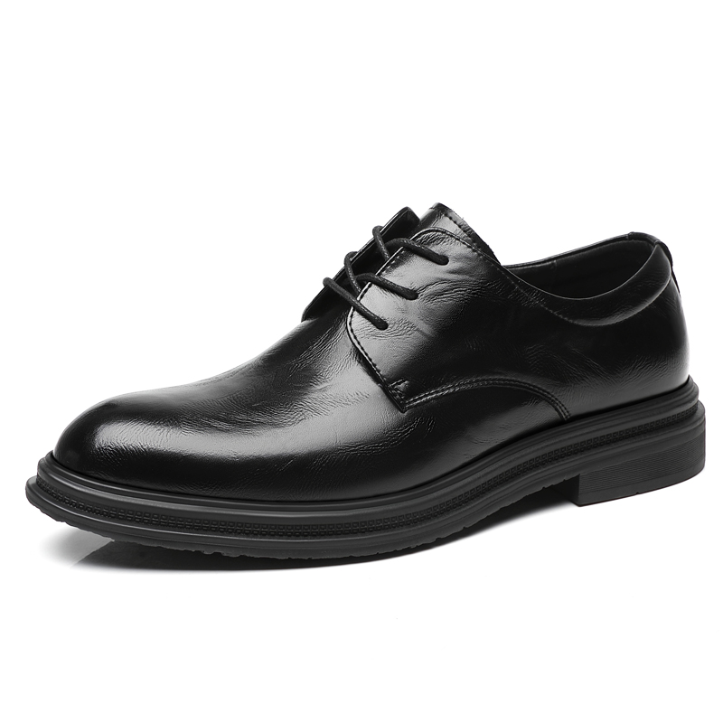 LCB first layer cowhide men's shoes with 8cm height increase business formal leather shoes men's embossed pointed toe groom's wedding shoes