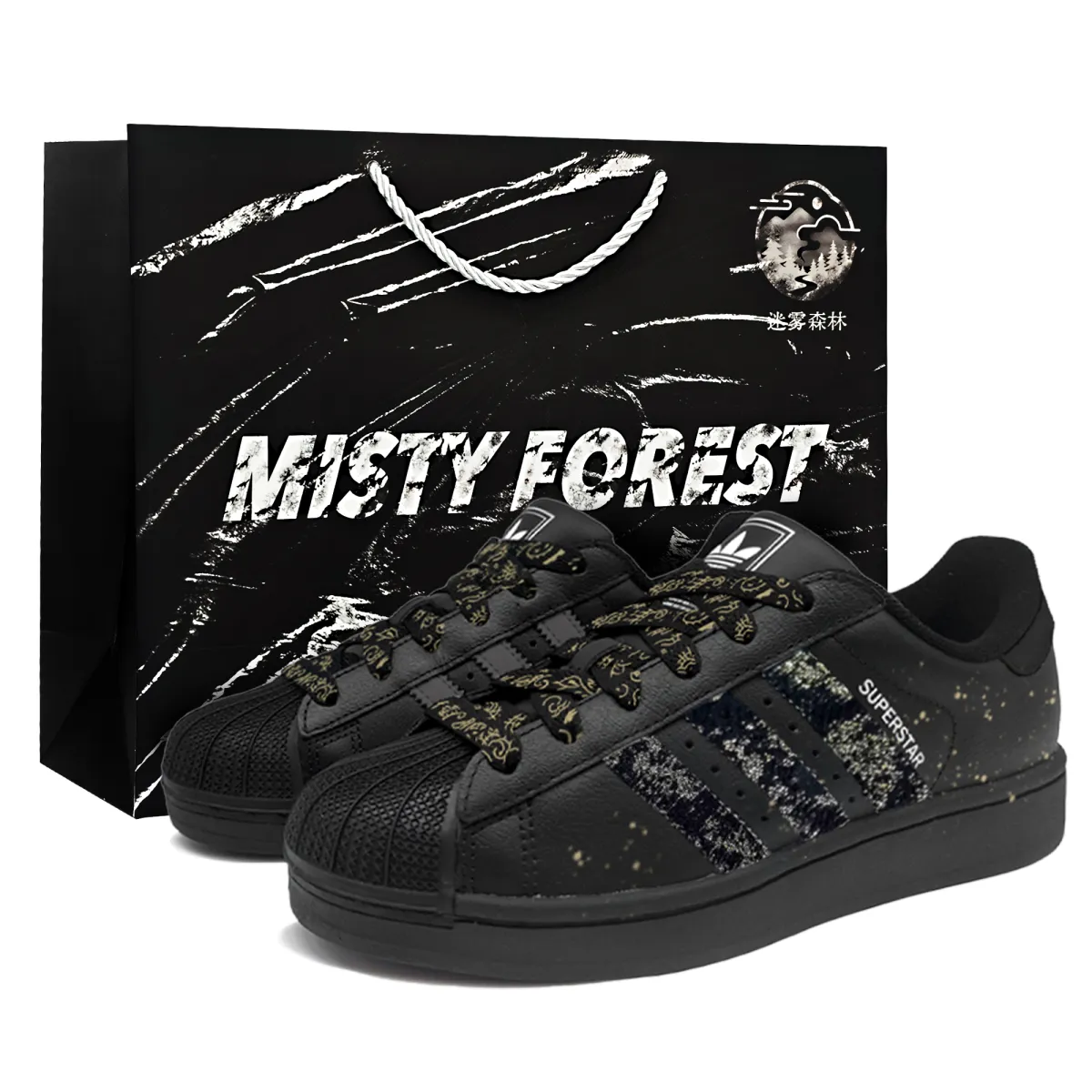 Adidas Originals Superstar 2 Midnight Waltz, Shopping Bag Abrasion Resistant Low top Skateboard Shoes Unisex Black