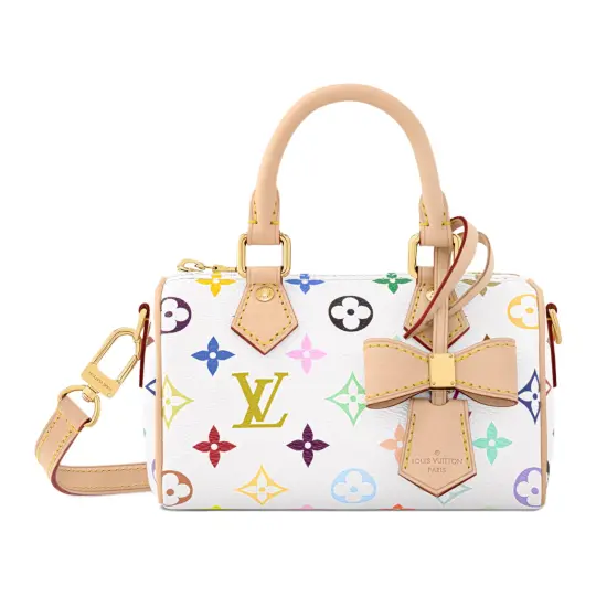LOUIS VUITTON x Takashi Murakami совместная модель NANO SPEEDY белый триколор золото с фурнитурой с покрытием из холста сумка Boston сумка через плечо супер мини женская белая со светло-коричневым