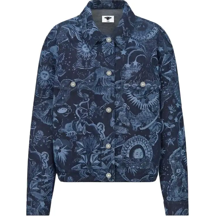 DIOR Quarterly New Products Denim Jackets Women's Blue Lapel Moderate Straight Fit