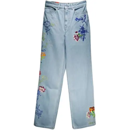 KENZO Drawn Flowers Mid rise Wide leg Jeans