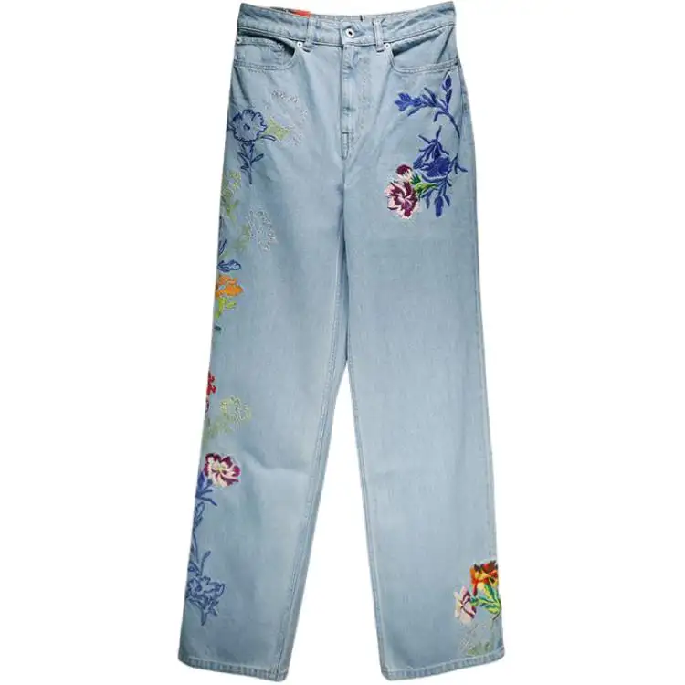 KENZO Drawn Flowers Mid rise Wide leg Jeans