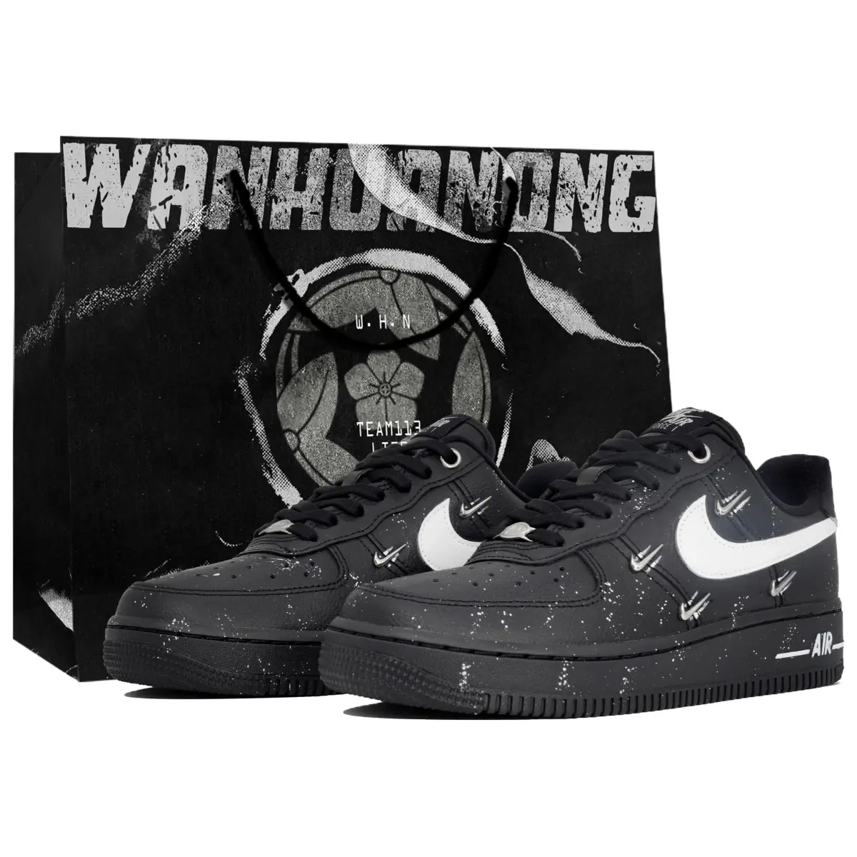 Nike Air Force 1 Slip Resistant Abrasion Resistant Low top Skateboard Shoes Women's Black White