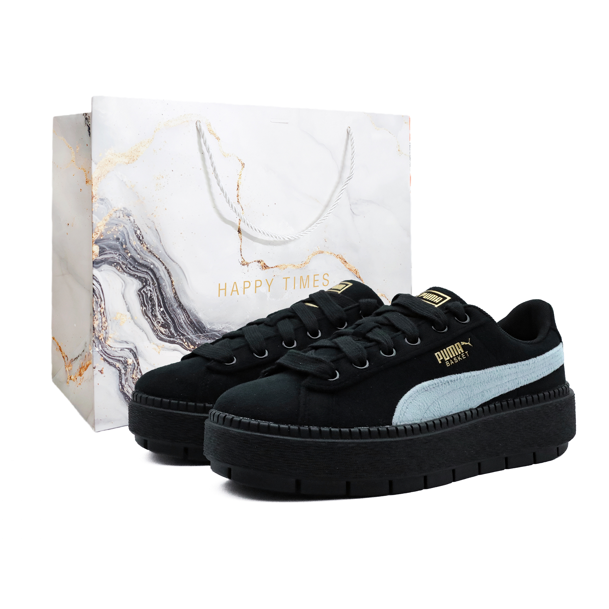 PUMA Platform Trace Slip Resistant Abrasion Resistant Low top Skateboard Shoes Women's Black Blue