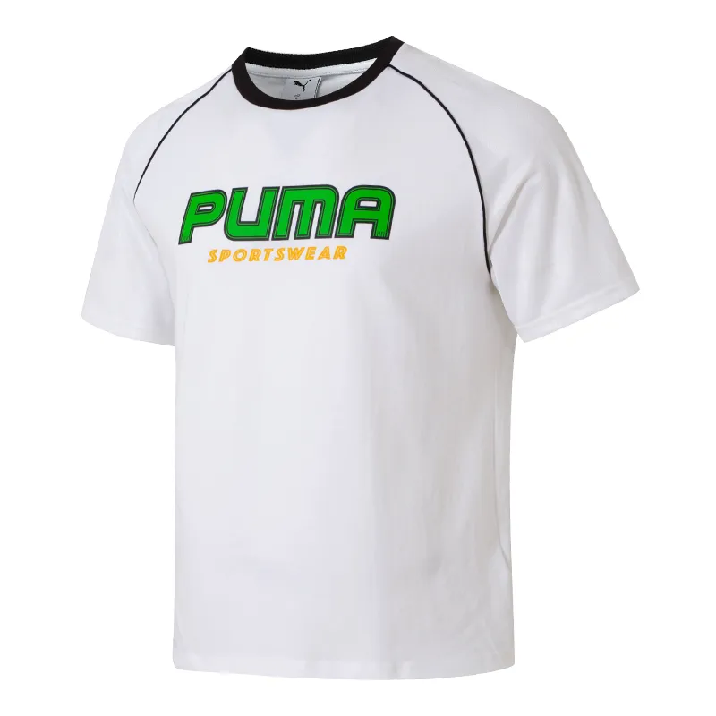 PUMA T-Shirts Unisex White Crew Neck Moderate Straight Fit