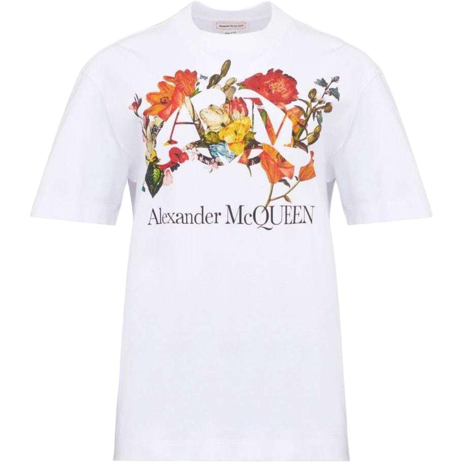 Женская футболка Alexander McQueen с цветочным принтом (белая)