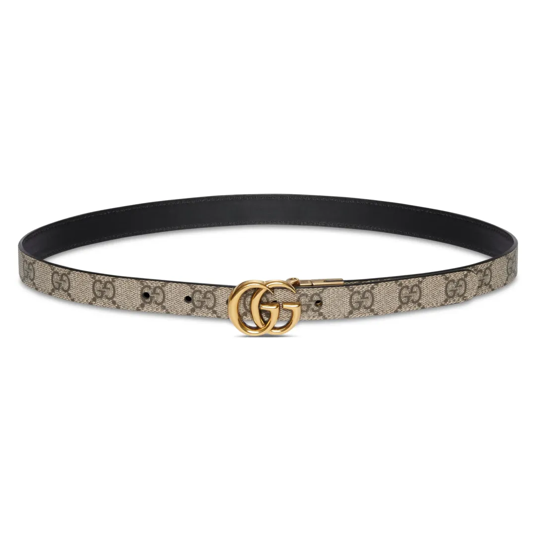 GUCCI GG Marmont Reversible Thin Belt In Beige, Ebony & Black
