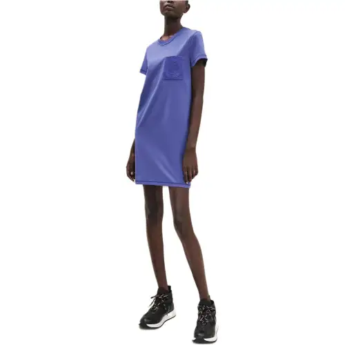 HERMES Short Sleeved Dresses Women's Blue Crew Neck Moderate Short