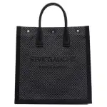 SAINT LAURENT Rive Gauche Plaid Wool With Leather Vertical Tote Handbag Men's Gray/Black