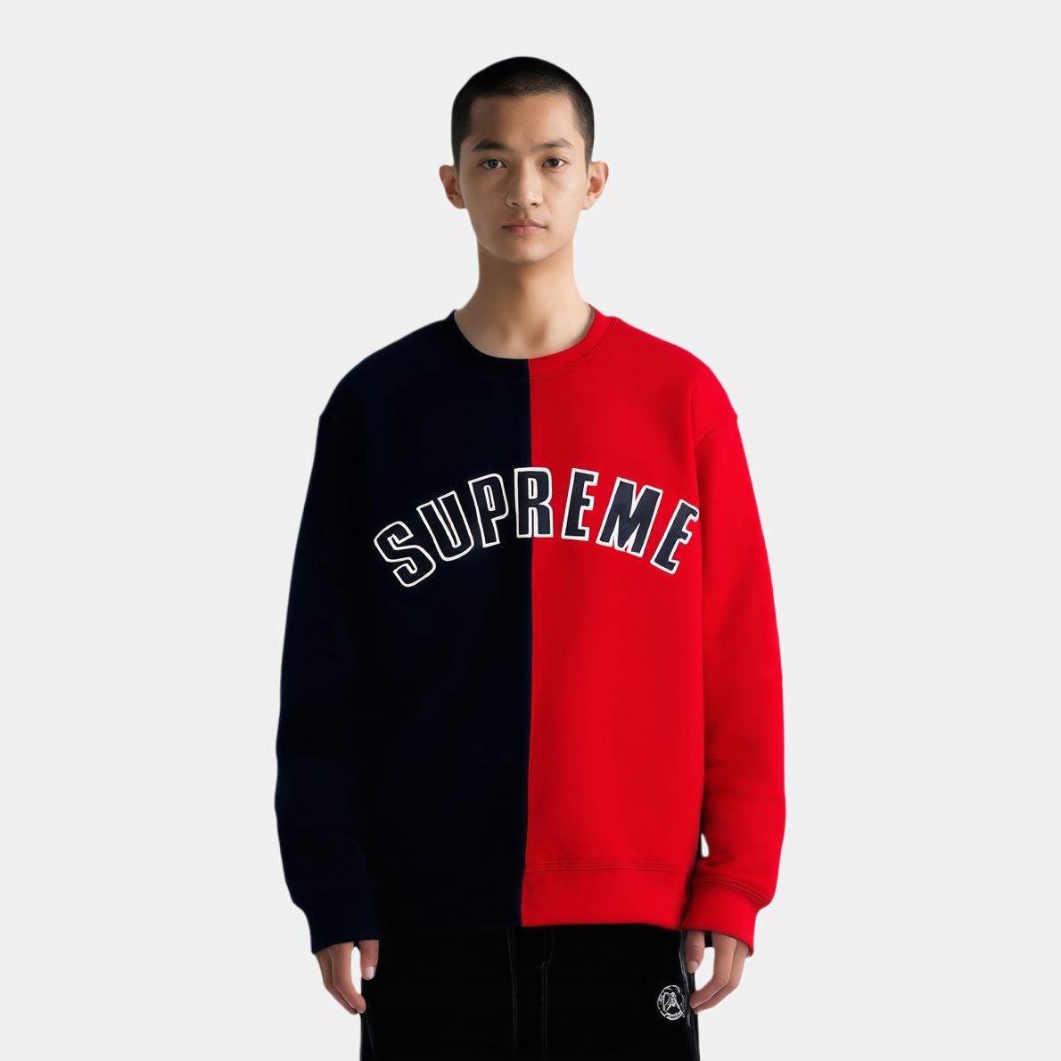 Худи Supreme FW18 Split Crewneck Sweatshirt (сине-красное) — фото 2