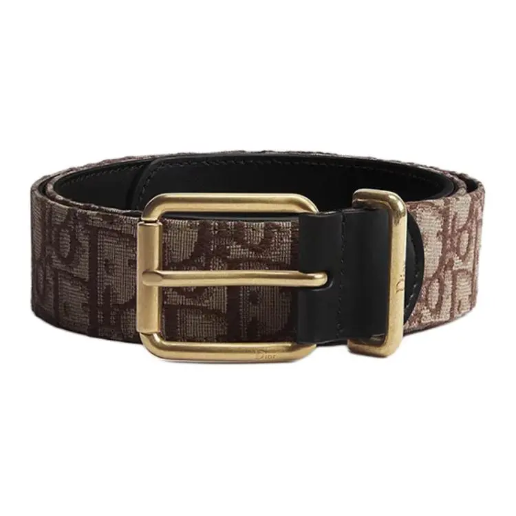 DIOR Polyester Cow Leather Acrylic Leather Belts Men's Brown Width 3.5cm