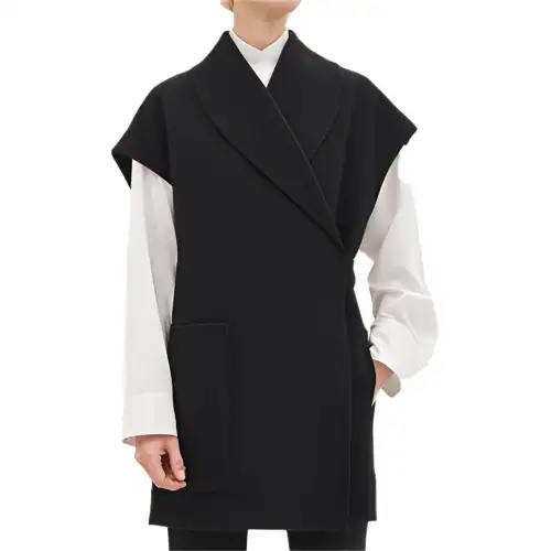 HERMES Vests Women's Black Lapel Moderate Other
