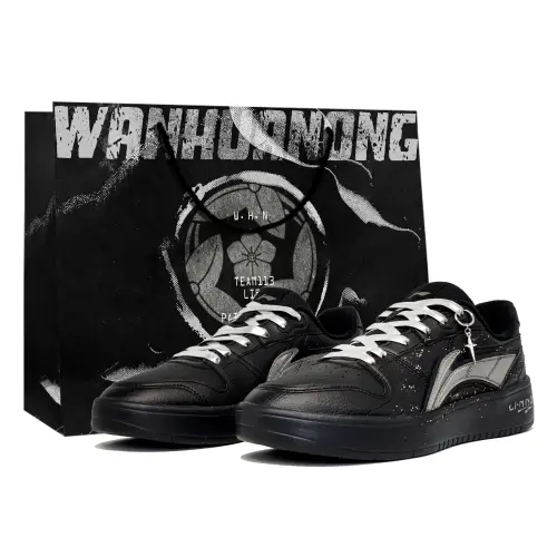 Li Ning Slip Resistant Cushioning Low top Skateboard Shoes Men's Black Silver