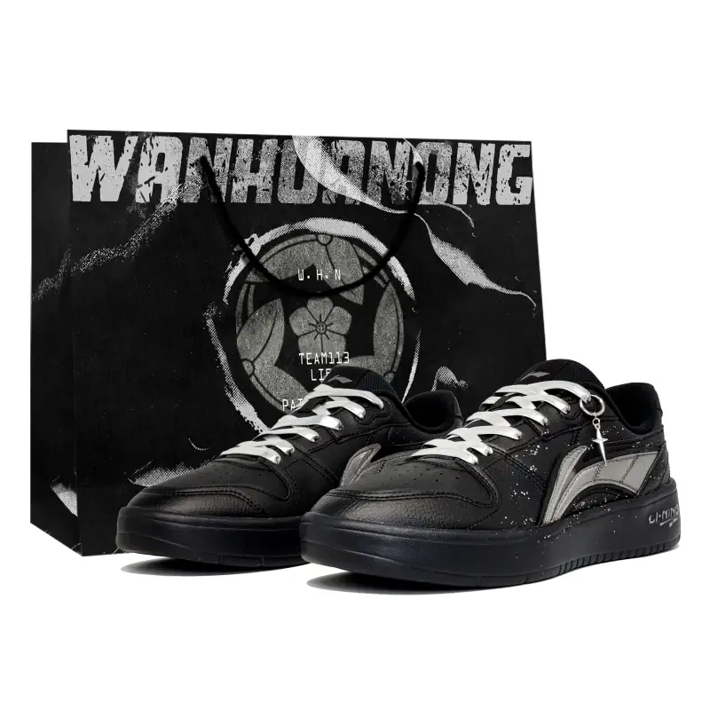 Li Ning Slip Resistant Cushioning Low top Skateboard Shoes Men's Black Silver