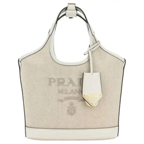 PRADA Buckle Fabric With Leather Shoulder Bag, Crossbody Bag, Handbag Mini Women's Ecru