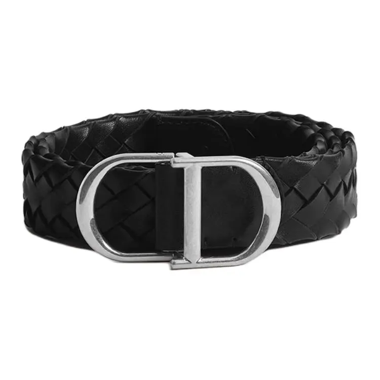 DIOR Cow Leather Belts Men's Black Width 3.5cm