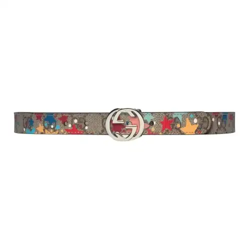 GUCCI Interlocking G Canvas Belts Kids' Beige Width 2cm