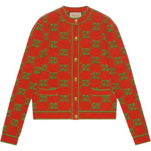 GUCCI Knitwear Women's Orange Crew Neck Moderate Cardigan