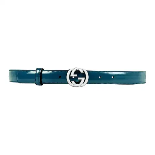 GUCCI Interlocking G Cow Leather Belts Women's Blue Width 2.5cm