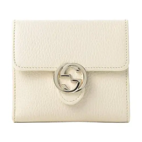GUCCI Leather Wallet Women's White