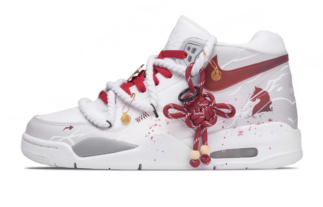 Nike Flight Legacy Denim Color With Auspicious Blessings Abrasion Resistant Mid top Vintage Basketball Shoes Unisex