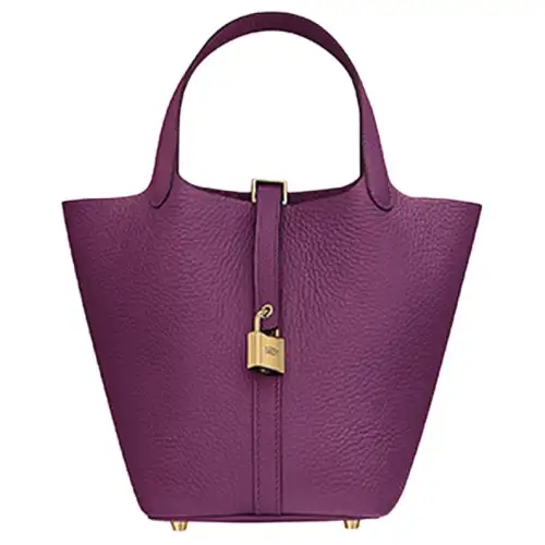 HERMES Picotin Lock Clemence Bullock Leather Basket Bag, Bucket Bag, Handbag 18 Women's P9 Anemone Sea Anemone Purple