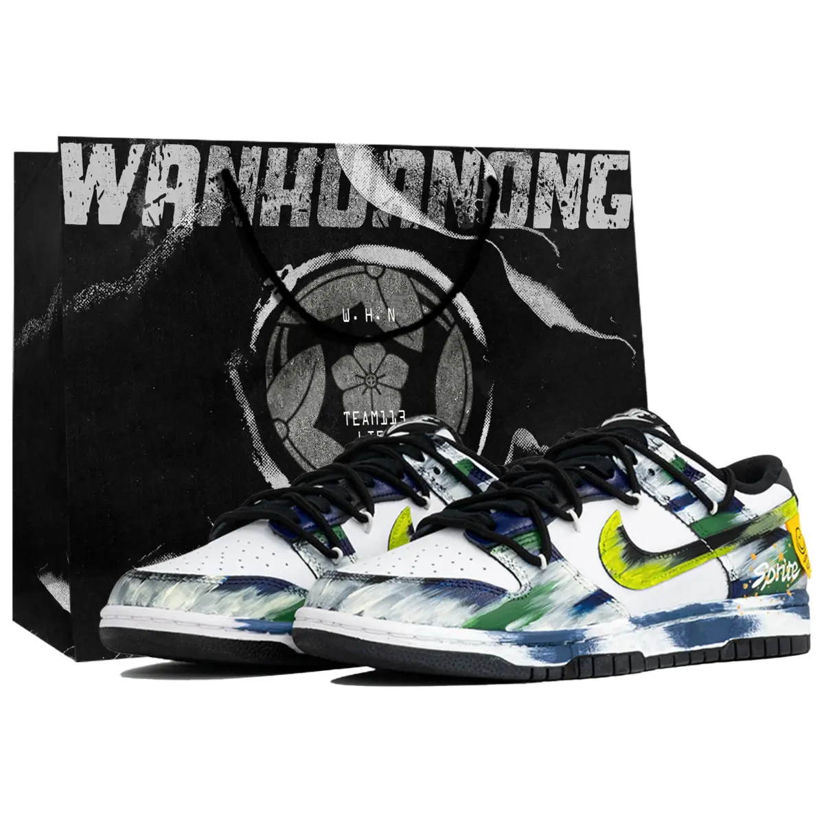 Nike Dunk Skateboard Shoes Men's Low Top Black/Blue/Green
