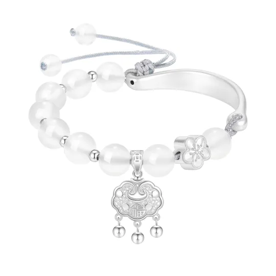 Lao Feng Xiang 990 Silver, 999 Fine Silver, Glass Cat's Eye Chalcedony Bracelets Women's