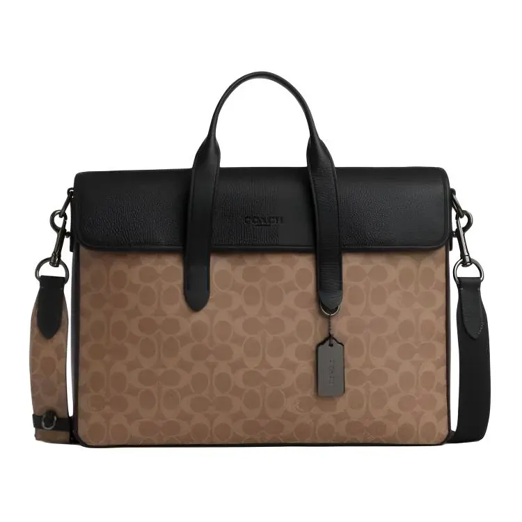 COACH Sullivan Artificial Leather With Refined Pebbled Texture Briefcase Large Women's Tan & Black