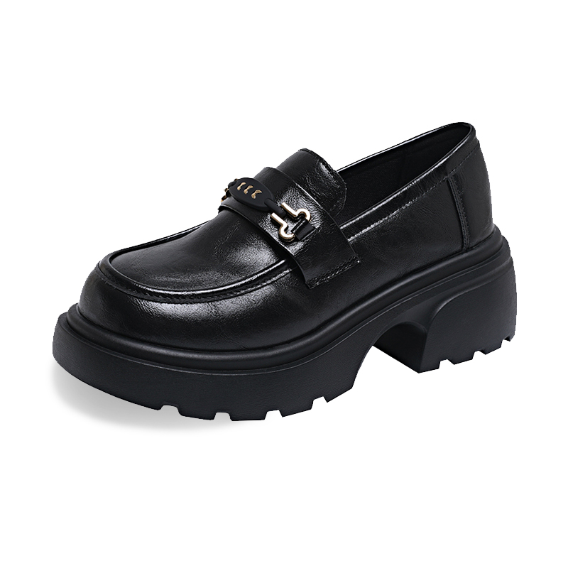 Jumu British style small leather shoes thick heel heightening single shoes slip-on thick sole loafers 6.5cm women