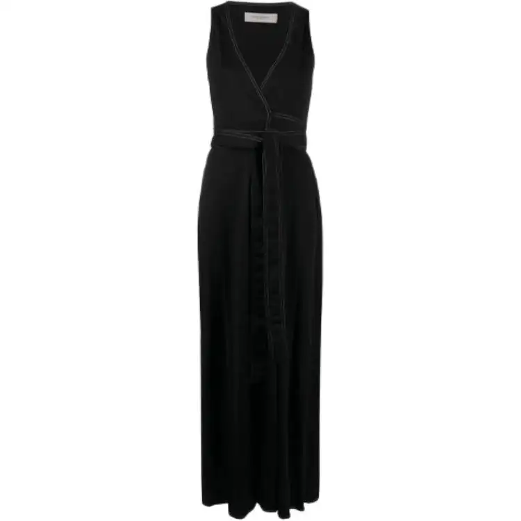 Golden Goose Sleeveless Dresses Women's Black V Neck Moderate Long