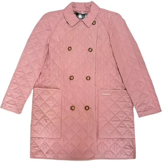 Burberry Puffer Jackets Women's Pink Lapel Moderate Quilted Padded Jacket