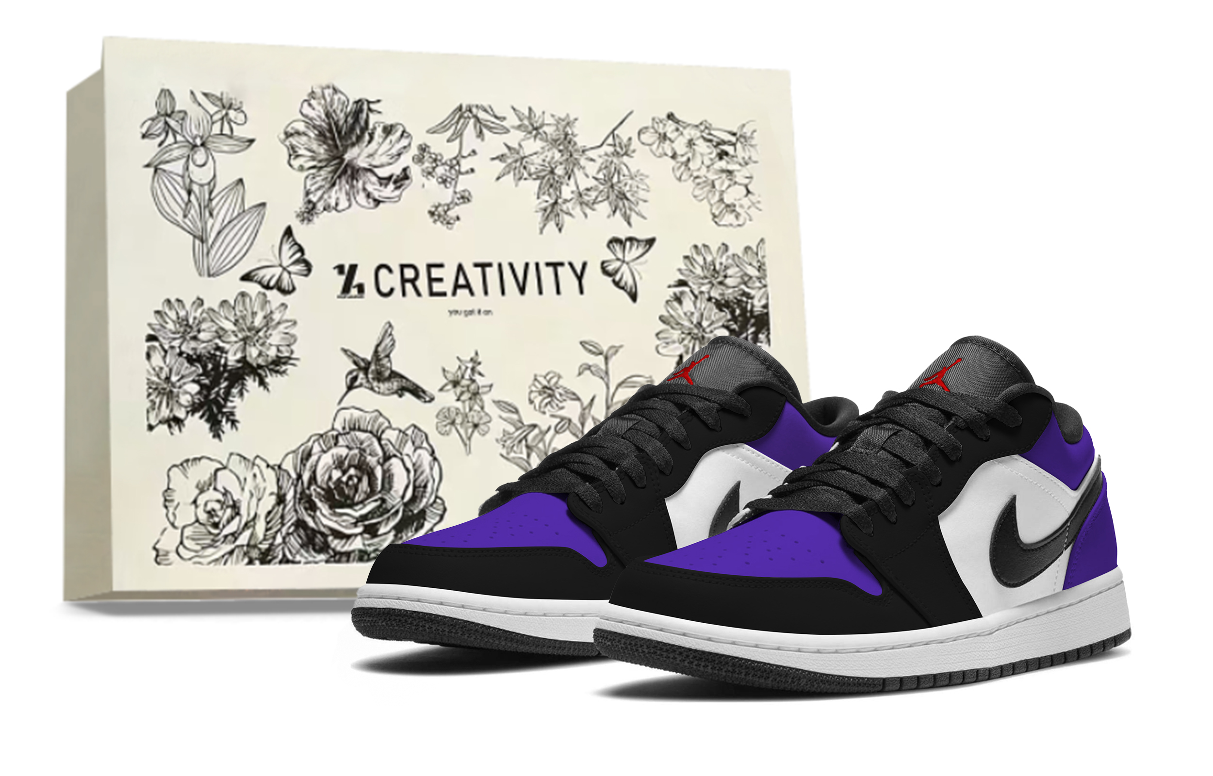 Jordan Air Jordan 1 Sports Low top Vintage Basketball Shoes Unisex Black Purple